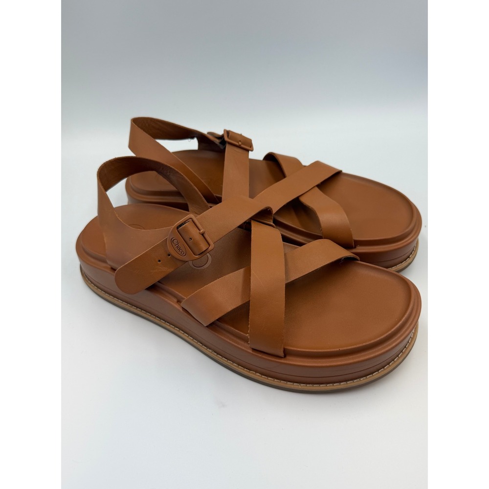 Chaco Townes Midform Women's Cashew Brown Strappy Buckle Leather Sandals  Sz 12